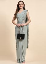 Imported Grey Party Wear Embroidery Work Readymade Saree